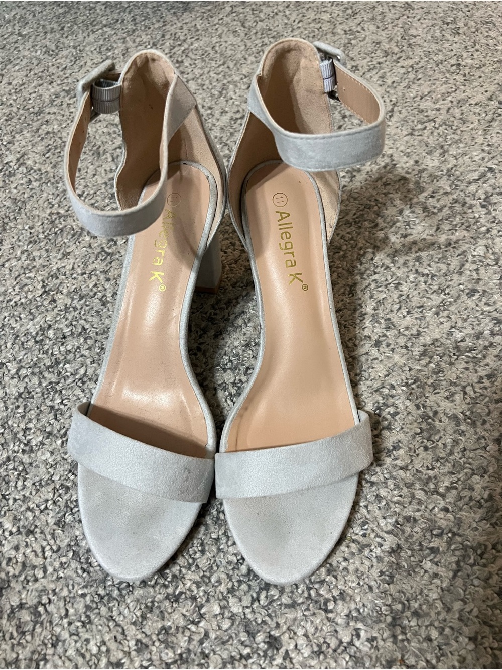 Allegra K Women's Ankle Strap Block Heels in Light Gray Suede